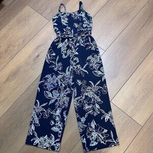 Emerald Sundae Girls Navy and White Floral Jumpsuit Size 7
